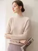 Suéter de cachemira de primera línea listo para usar para mujer otoño e invierno cuello alto semi alto manga larga jersey de punto lana base suéter sin costuras