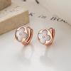 Pendientes pequeños de trébol de cuatro hojas fresco de plata de ley 925 con fritilaria blanca, pendientes de marea cuadrados redondos para mujer, joyería para las orejas con viento frío