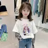 Camiseta de Manga Larga para Niña, Algodón Puro, Estilo Primavera y Otoño, Ropa Interior Falsa de Dos Piezas para Niños, Top de Otoño, Camiseta Básica para Niña, Camiseta de Rayas
