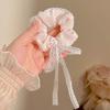 Lenço Quadrado Vazado Branco Cereja de Renda Feito à Mão Scrunchie Doce Feminino Rabo de Cavalo Elástico de Cabelo