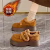 Mocasines Mujer 2026 Nuevo Estilo Más Terciopelo Venta Caliente Superficie de Cuero Zapatos Birkenstock Suela Gruesa Aumenta Altura Personas Bajas Zapatos de Algodón Cálidos de Invierno