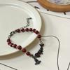 Dulce Pulsera Roja Femenina de Espiga con Cuentas e Incrustaciones de Diamantes Saturno para Mujer, Lujo Accesible y Joyería Exquisita para Novia, Accesorios de Regalo