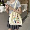 Bolsa de Ombro de Nylon Bordada com Planta Bolsa Tote Portátil de Grande Capacidade Bolsa de Compras Versátil Bolsa Escolar para Estudante