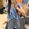 Elegante Blusa de Encaje con Lunares y Cuello en V Estilo Coreano Dongdaemun Dulce y Versátil Top Nueva Moda para Mujer