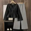 Conjunto para Meninas Roupas Infantis Transfronteiriças 2026 Primavera Novo Design Mangas Sino Laço na Cintura Ajuste na Cintura Calça de Pernas Largas