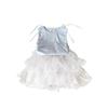 Xt259505 Traje para Niñas 2025 Verano Nuevo Estilo con Cordones y Lazo Estilo Occidental Top Falda de Malla Ropa para Niños