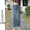 Saia Jeans Cintura Alta Feminina 2025 Novo Verão Fina Nicho Senso de Design Emagrecedora Fenda Longa Saia Evasê
