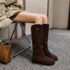 Botas Femininas da Moda com Salto Escondido de Camurça, Botas Longas Retrô Planas Outono e Inverno 2026, Botas Melard
