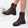 Botas Martin con cordones transfronterizas para mujer, con cremallera lateral, hebilla metálica, diseño de suela gruesa y caña corta. Estas botas estilo retro de motocicleta son perfectas para otoño e invierno. Disponible al por mayor