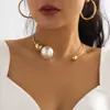 Joyería Transfronteriza Europea y Americana Personalidad Simple Geométrico Asimétrico Collar de Perlas Redondas Sentido de Diseño de Nicho Collar Abierto para Mujer