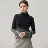 Suéter de cachemira con cuello alto 2026 otoño e invierno nuevo para mujer color degradado camiseta básica versátil de corte holgado suéter cálido