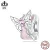 Aifule nova borboleta rosa contas de silicone s925 prata esterlina banhado a platina diy contas soltas jóias por atacado