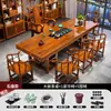 Juego de Mesa de Té Grande y Sillas de Madera Maciza, Una Mesa y Cinco Sillas, Madera Natural, Estilo Chino Nuevo, Mesa de Té para el Hogar, Estación de Preparación de Té para Oficina, Todo en Uno