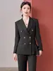 Traje Negro Profesional Set para Mujer Otoño Invierno Estudiante Universitario Entrevista Traje Profesional Examen de Funcionario Ropa de Trabajo Traje de Doble Botonadura