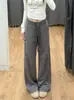 Pantalones Deportivos Azul Oscuro para Mujer, Pantalones de Chándal Casual Rectos Sueltos de Verano, Nuevo Estilo 2026 Primavera y Otoño Pantalones de Pierna Estrecha Pierna Ancha