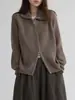 Cárdigan de punto para mujer transfronterizo con doble cremallera, suéter acanalado, nuevo modelo 2026, de cuello alto, manga larga, chaqueta de corte holgado