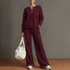 2026 Moda Femenina Europea y Americana Transfronteriza Otoño Nueva Colección Casual Color Sólido Cuello Alto Sudadera Cardigan y Conjunto de Pantalones de Pierna Ancha