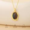 Minuyue S925 Plata de Ley Incrustada con Ojo de Tigre Amarillo Pendientes Ovalados Collar para Mujer Francés Retro Lujo Accesible Set de Alta Gama