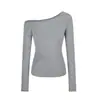 Camiseta de Manga Larga Ajustada Pure Desire Hot Girl sin Hombros para Mujer, Camiseta Superior de Diseño Único Asimétrico para Principios de Otoño