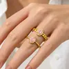 Anel ajustável Meizu de três zonas, oval, com microincrustação de zircônia rosa em cobre, para casamento, anel de diamante, joia de luxo leve, de alta qualidade