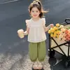 Conjunto Dulce de Encaje para Niñas 2026 Nuevo Estilo Coreano Moda Conjunto de Dos Piezas para Niñas Pequeñas, Elegante Conjunto de Verano para Niños Pequeños