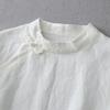 Foto Real de Nueva Ropa de Mujer para Primavera y Otoño: Camisa de Manga Larga con Cuello Mao Mejorado de Estilo Chino Inspirada en el Zen, Hecha de Algodón Lavado y Lino con Botones Tradicionales Chinos, Adecuada para Ceremonias de Té
