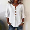 Nuevo Top de Verano para Mujer Estilo Europeo y Americano, Cuello en V, Estampado Floral de Manga Media, Moda Transfronteriza Casual de Moda