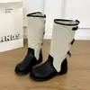 Botas Fivela Nova 2026 Botas de Cavaleiro Cano Alto Botas Longas Moda Feminina Retrô Versátil Salto Grosso Versátil Moda