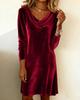 En Stock Amazon Moda Otoño e Invierno Ropa de Mujer Transfronteriza Abrigo Nuevo de Color Sólido con Cuello Drapeado, Mangas Largas, Vestido Sexy de Terciopelo