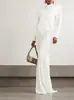En stock Nuevo Vestido Blanco con Pliegues Tridimensionales en Forma de Corazón, Falda Larga que Ceñe la Cintura, Elegante Vestido de Noche Estilo Pasarela