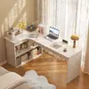 Escritorio de estudio para uso doméstico, escritorio de computadora para dormitorio, tocador para niñas, escritorio de esquina con estantería integrada
