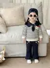 Pantalones Acampanados para Niña Bordados de Corazón, Pantalones Casuales de Otoño con Cintura Elástica, Bolsillos y Dobladillo con Volantes para Niña