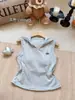 Chaleco de punto sin mangas en capas de estilo francés casual con capucha para mujer, ligero, cómodo, de corte holgado, versátil, transpirable, T-shirt amigable con la piel