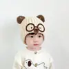 Gorro para bebé para otoño e invierno, lindo diseño de perro con gafas, gorro de lana unisex para niños, gorro de punto cálido tipo jersey, gorro con protección para orejas para niños