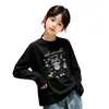 Roupa íntima de algodão puro com gola redonda para meninas no outono, camiseta elegante e versátil de manga comprida com corte solto para meninas