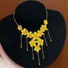 Novo Estilo Latão Escovado Banhado a Ouro Tassel Floral Conjunto de Joias de Corrente Grande, Atacado de Fabricante de E-commerce de Transmissão ao Vivo