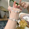 Pulsera tejida hecha a mano estilo chino original para DIY con cristal rosa natural, jade Hetian y ágata, con un lindo diseño de caricatura