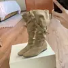 Botas apiladas, fruncidas, de textura de cuero, con plataforma para mujer, adecuadas para otoño e invierno, botas vintage de media pantorrilla, botas vaqueras western de punta