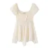 Atacado de fabricante de roupas femininas transfronteiriço 2026 Moda europeia e americana casual malha irregular plissada renda manga bufante blusa