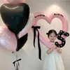 Balão de Coração Vazado de 40 polegadas Menina Laço Rosa Balão de Número Decoração Arranjo de Aniversário de Crianças de Um Ano