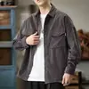 Camisa de trabajo de pana casual americana elegante para hombre, de manga larga, moderna, de calle alta, chaqueta tipo camisa vintage para primavera y otoño