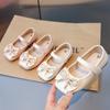 Zapatos de cuero con lazo para niña, primavera y otoño 2024, nuevos zapatos de princesa, zapatos de diamantes de imitación para niña, zapatos de suela suave antideslizantes.