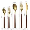 Acero Inoxidable 304 Vajilla para Comida Occidental Portuguesa Vajilla con Textura de Madera Japonesa Cuchillo, Tenedor y Cuchara con Mango de Imitación Madera Juego de Vajilla