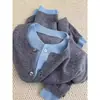 Chaqueta de punto gris con diseño de dos piezas falsas para mujer, otoño e invierno, suéter único y exquisito, prenda base para interiores, top