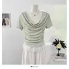 Top Ruffle de Verão 2026 Novo Estilo Puro Desejo Patchwork de Renda Falso Duas Peças com Franzidos Redutor de Idade para Mulheres Baixas