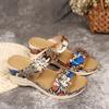 Zapatos de Verano para Mujer Talla Grande Cuñas Pantuflas Flor Estampado Leopardo Suela Gruesa Sandalias de Una Tira Comercio Exterior Venta al Mayoreo Sandalias