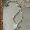 Collar apilado con cadena de clavícula y cuentas de estrellas de mar danzantes, estilo playa de verano, dopamina fresca, estrellas coloridas Y2K