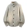 Suéter Cardigan de Tricô Masculino Outono/Inverno 2026, Estilo Fashion Old Money, Gola Alta Canelada, Casaco Jaqueta de Tricô Espesso