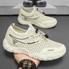 Zapatos de Hombre Verano Nuevo Transpirable Calado Malla Zapatos Zapatillas de Moda para Hombre Combinación con Todo Suela Gruesa Tejido de Mosca Zapatos Casuales con Agujeros