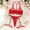 Nuevo Conjunto Erótico Sexy de Encaje Hueco para Comercio Exterior para Mujeres, Estilo de Encaje para Ojos Colgante en el Cuello, Aros para Piernas Desmontables, Conjunto Erótico de Cuatro Piezas